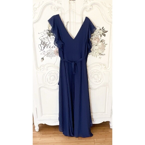 Lulus Ravishing Charm Dress Women's 3X Dark Blue High Low Ruffled Wrap Maxi NWOT - Picture 9 of 11